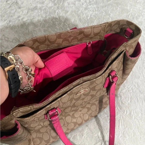 Coach Brown and Pink Signature Tote - Picture 4 of 8
